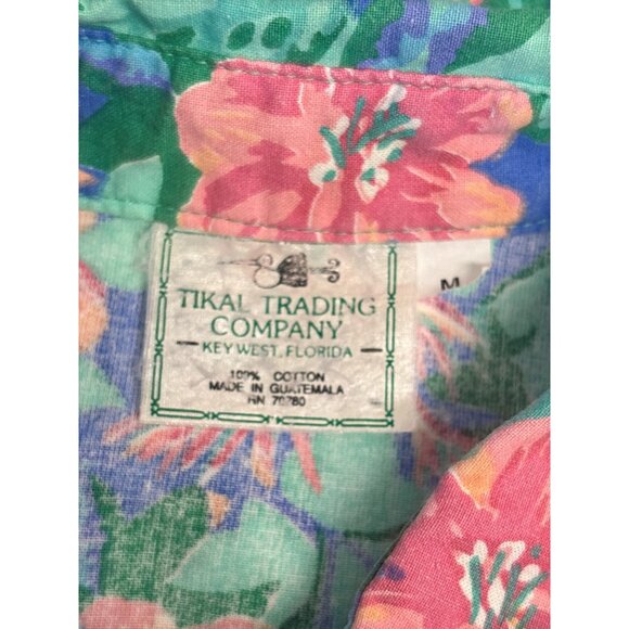 Vintage Tikal Trading Co Floral Sleeveless Button-Up Shirt M 100% Cotton Guatema - Picture 3 of 5